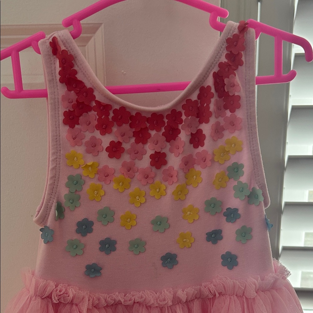Mini Boden Pink Layered Dress with Floral Accents - Picture 3 of 4